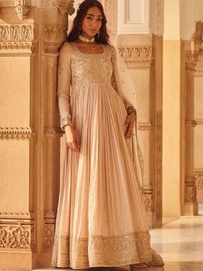 Nude Tissue Anarkali with Zari Embroidery
